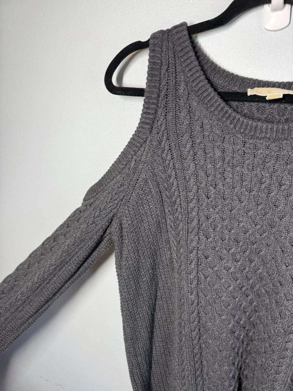 Michael Kors Womens Large Cable Knit‎ Sweater Open Shoulder Gray Cozy Cabincore